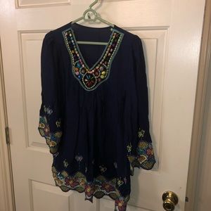 Navy blue top with beaded detail and embroidery